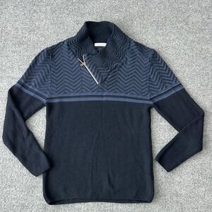 LCR‎ Black Edition Sweater Mens XL Blue Waffle Knit 1/4 Zip Mock Neck Geometric